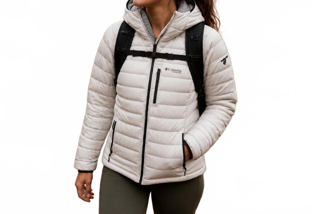 NEW COLUMBIA crest down hooded jacket in arctic white
